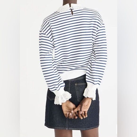 NWT J. Crew French Terry Sweatshirt with Lace Trim - Picture 3 of 8